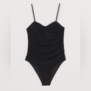 ❤️NWT H&M Black Tulle Bodysuit with Rhinestone Straps and Underwire Size XS